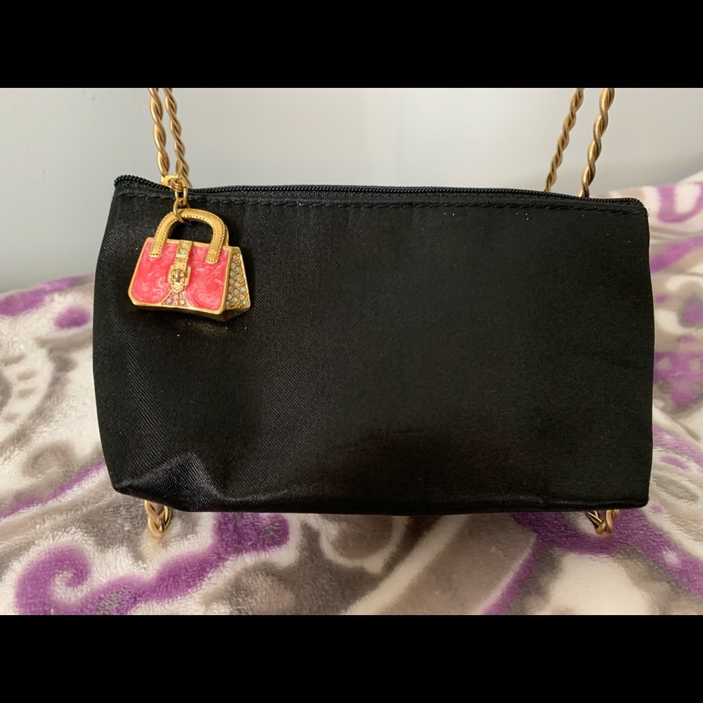 Black satin mini clutch like new